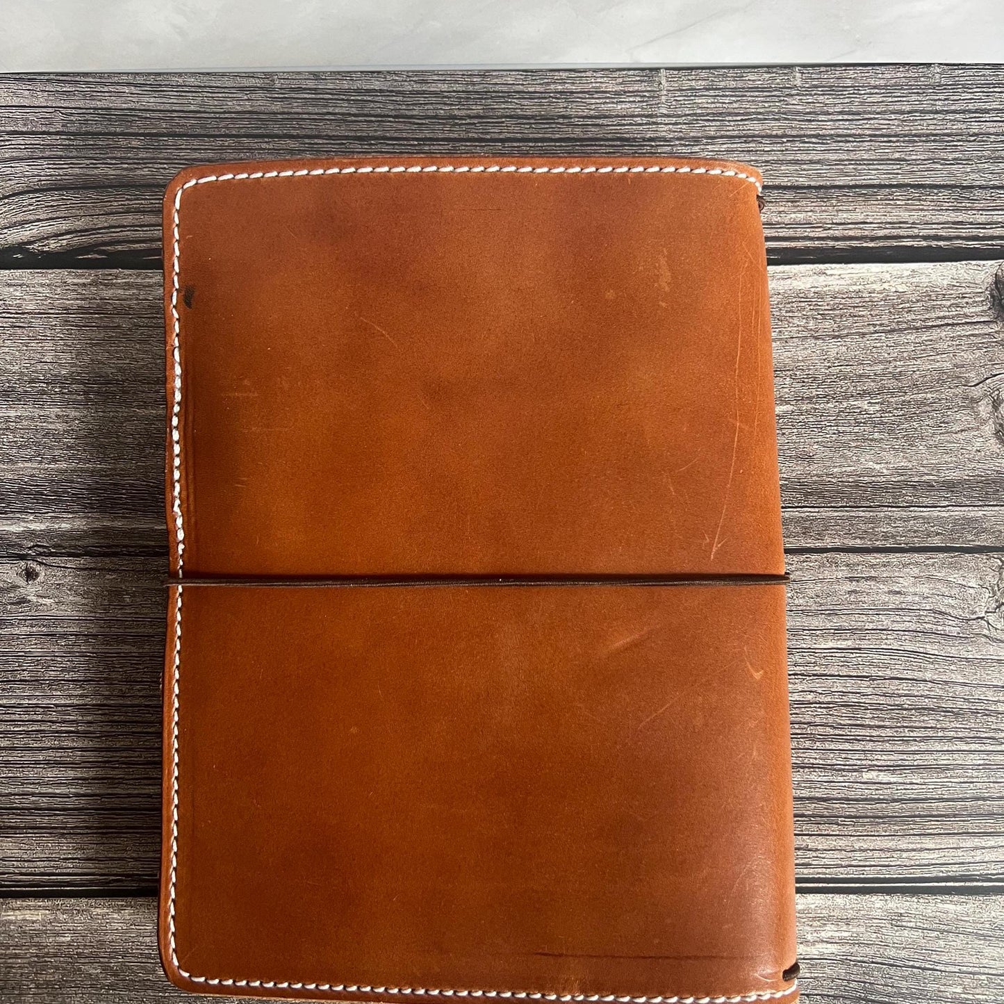 Ready to Ship, A5 Deluxe veg tanned Leather Full grain Journal Cover, Travel Notebook 8.25" x 5.83" (Inserts NOT included), Brown with navy