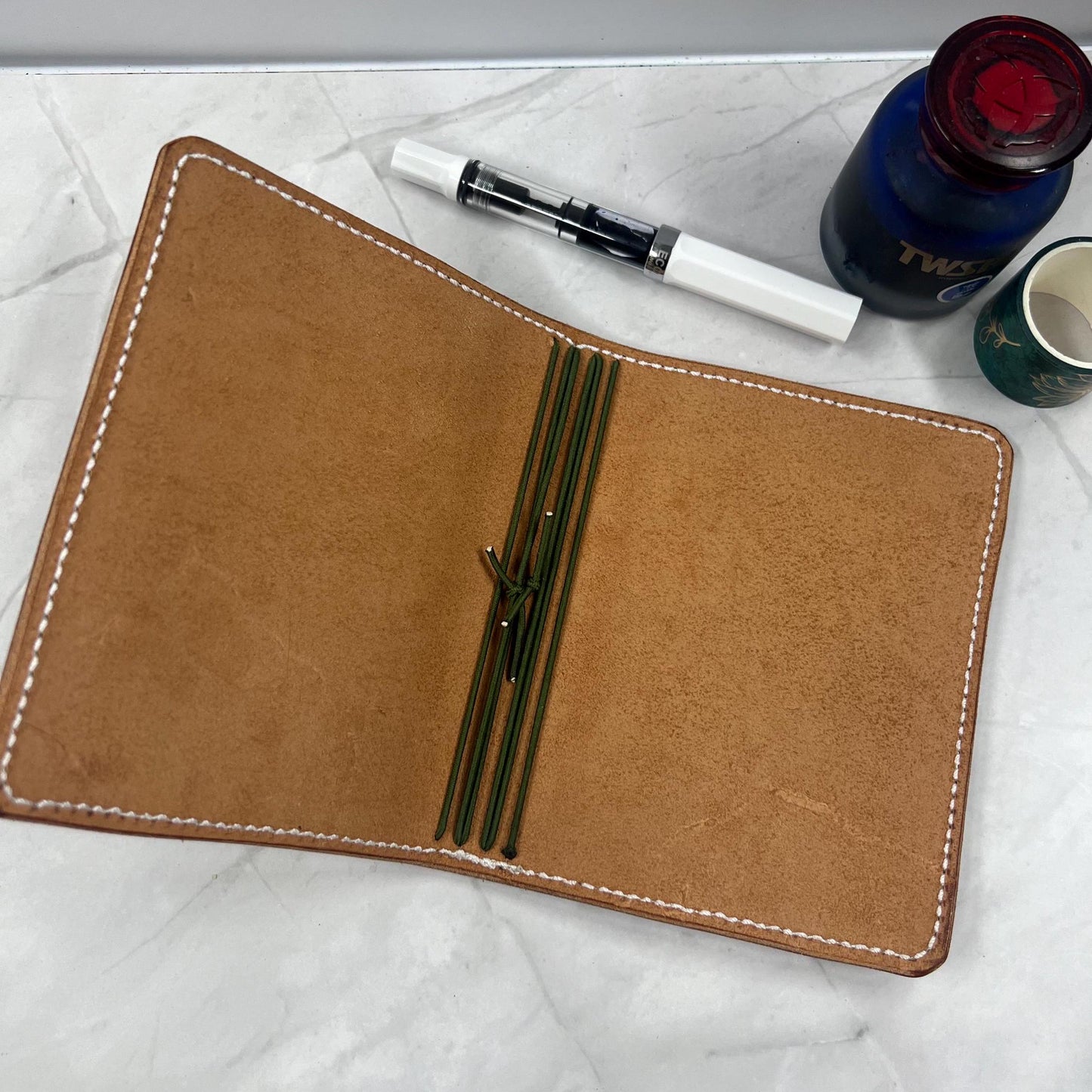 Ready-to-Ship, Reduced price for mark on back side of leather, Pocket Plus One Inch Width, Blonde Leather Traveler's Notebook