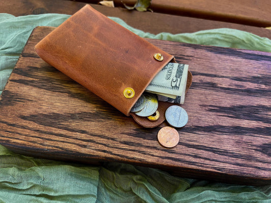 Handmade Brown Leather Catch-all Wallet: Coin, Card, Cash