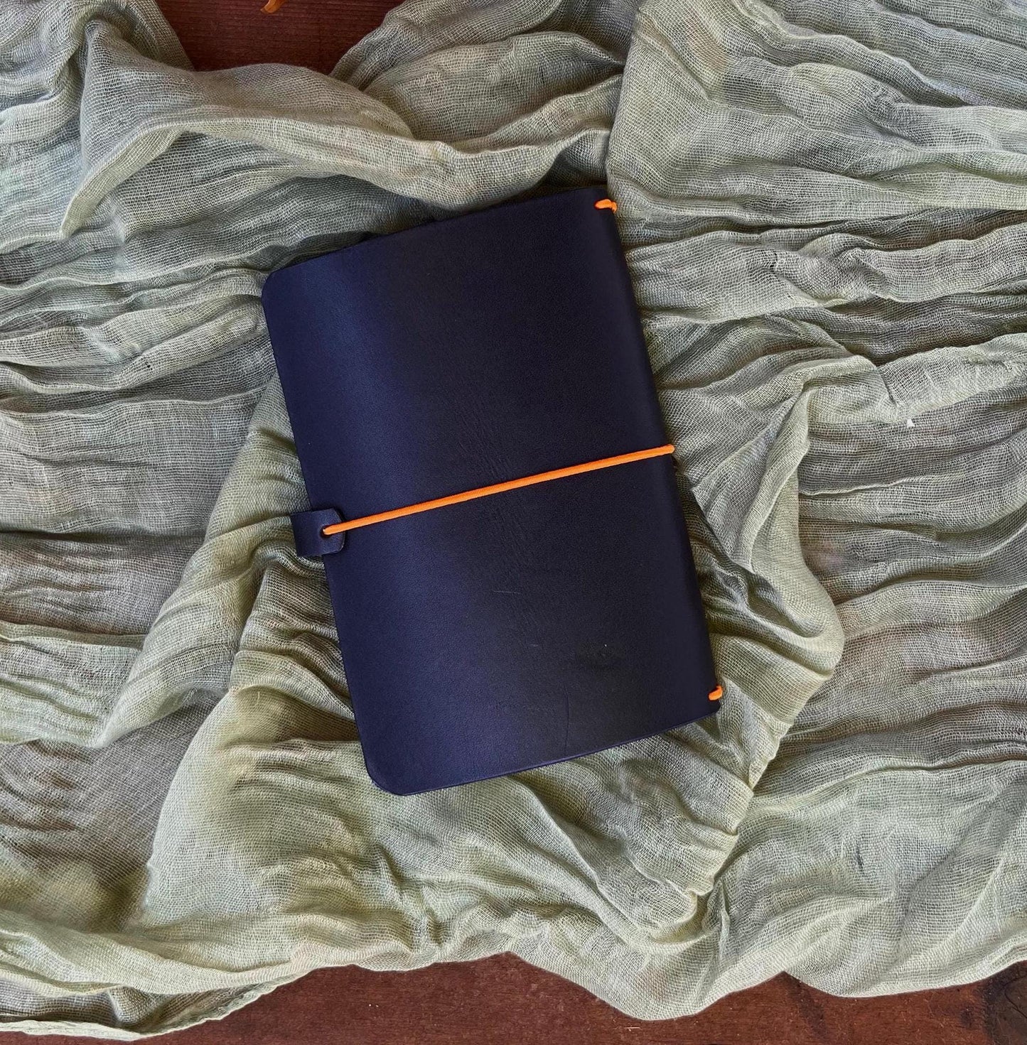 Ready-to-Ship, Classic Pocket w Edge Protector, Navy Blue Leather Traveler's Notebook (Inserts not included)