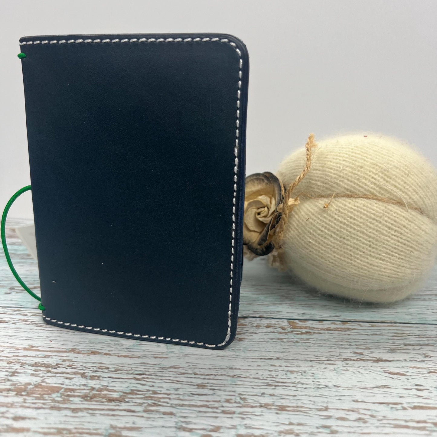 Ready-to-ship, PASSPORT Cover, Traveler's Notebook Navy Blue Deluxe w Two Internal Pockets, Full-Grain Leather, 5-3/8"x8.5" (open flat)