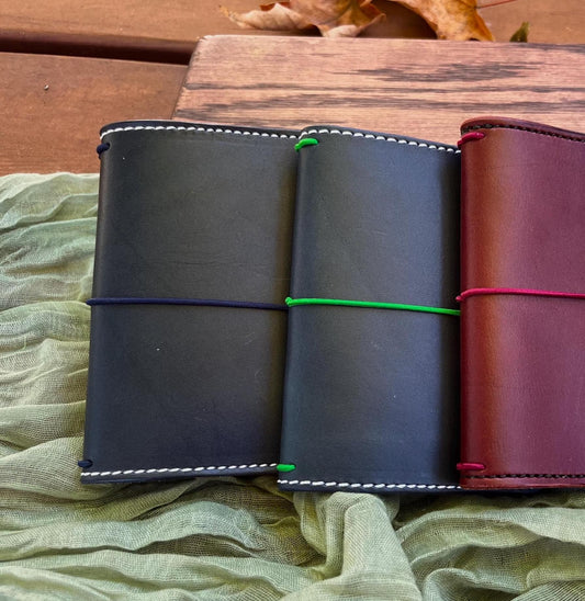 Handmade Full-Grain Leather Traveler's Notebook: Navy Blue Passport Cover