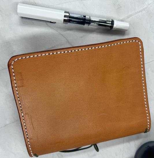 Ready-to-Ship, Reduced price for mark on back side of leather, Pocket Plus One Inch Width, Blonde Leather Traveler's Notebook