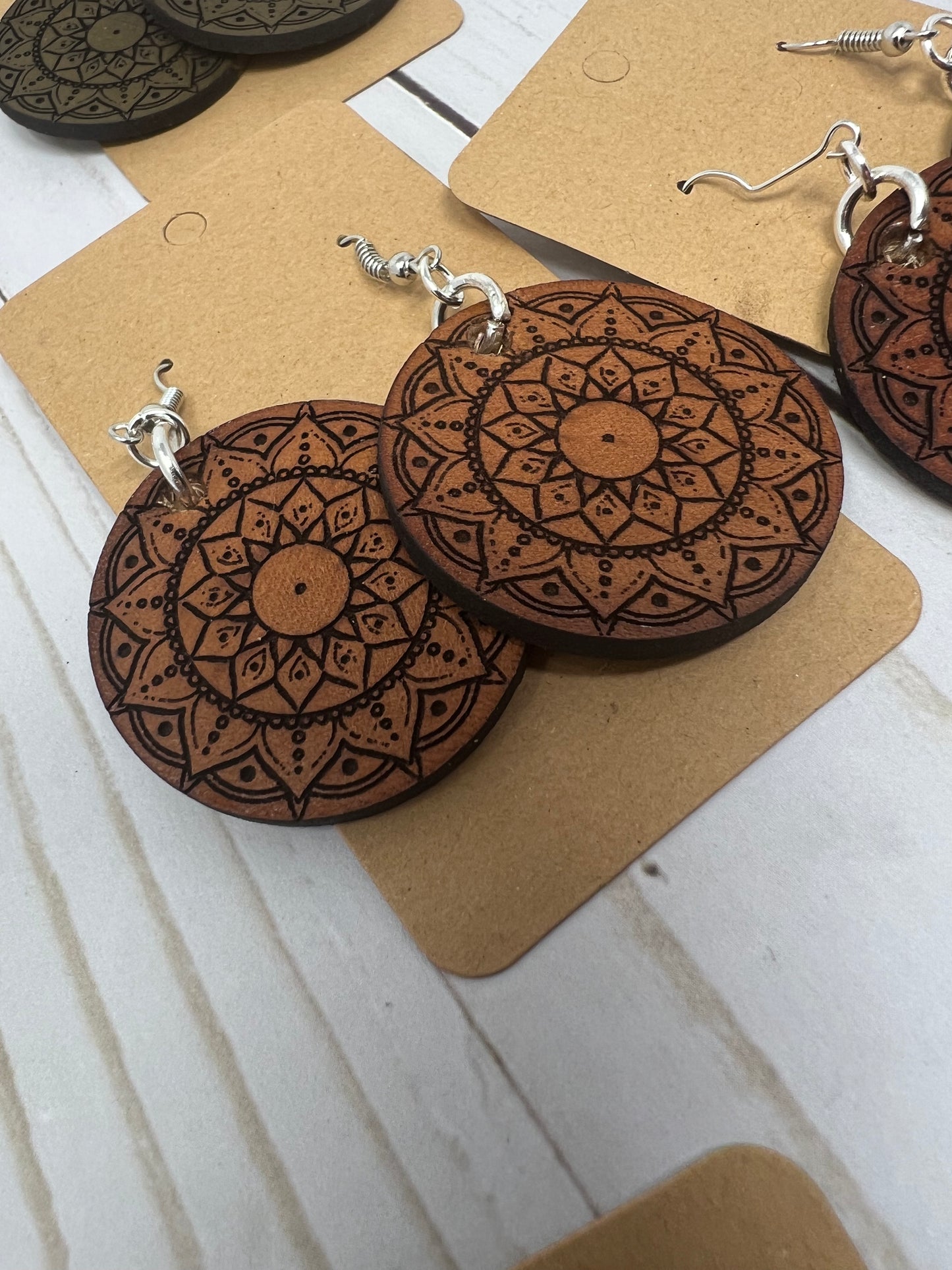 Leather Mandala Earrings, Pair of Leather Circle Earrings