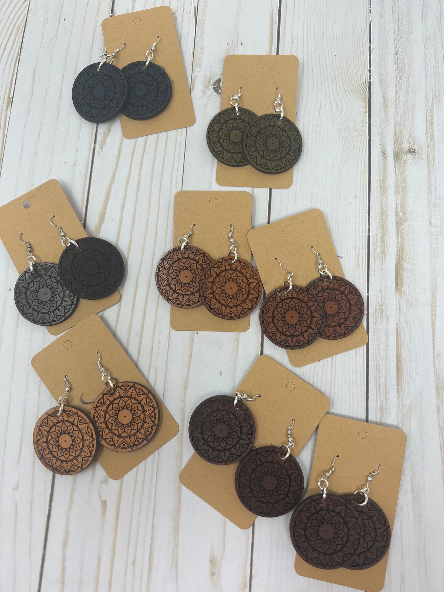 Leather Mandala Earrings, Pair of Leather Circle Earrings