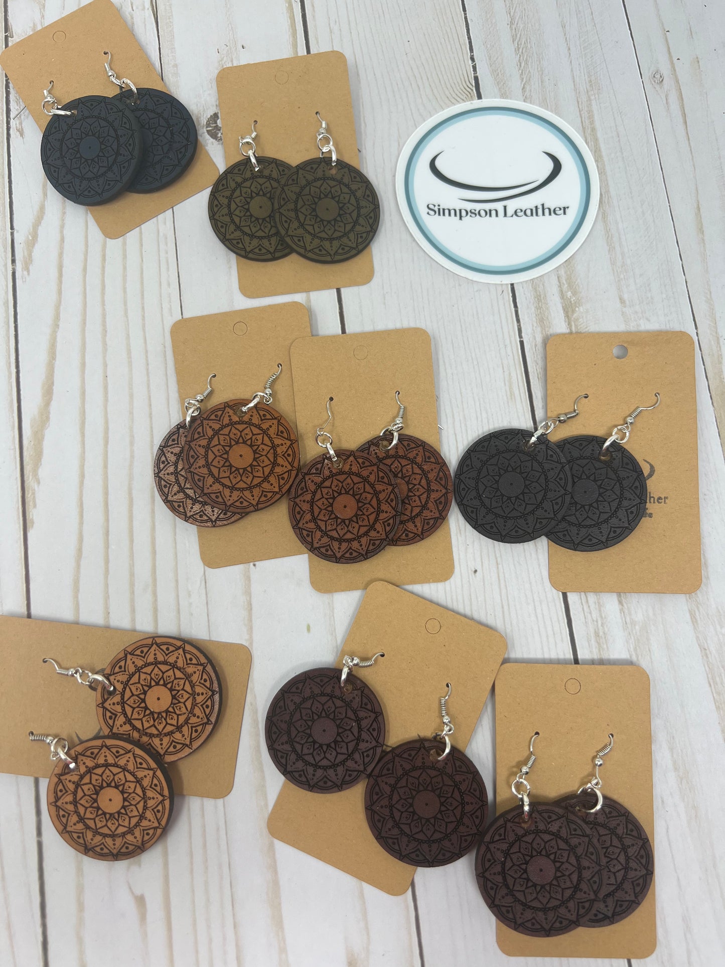 Leather Mandala Earrings, Pair of Leather Circle Earrings
