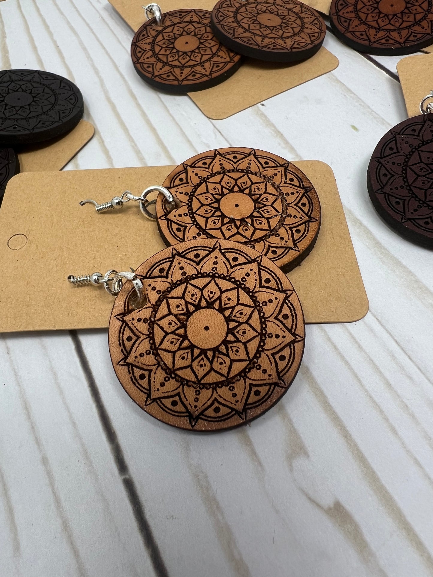 Leather Mandala Earrings, Pair of Leather Circle Earrings