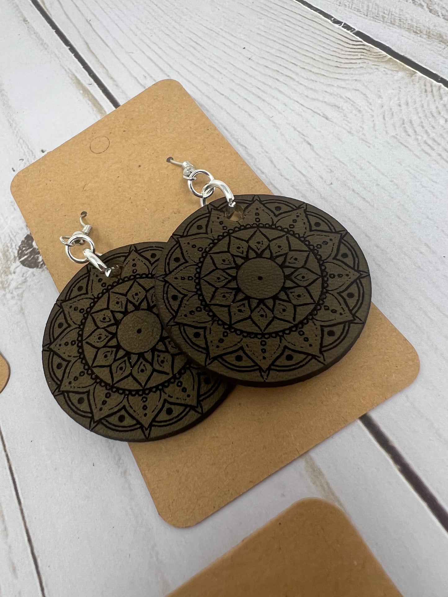 Leather Mandala Earrings, Pair of Leather Circle Earrings