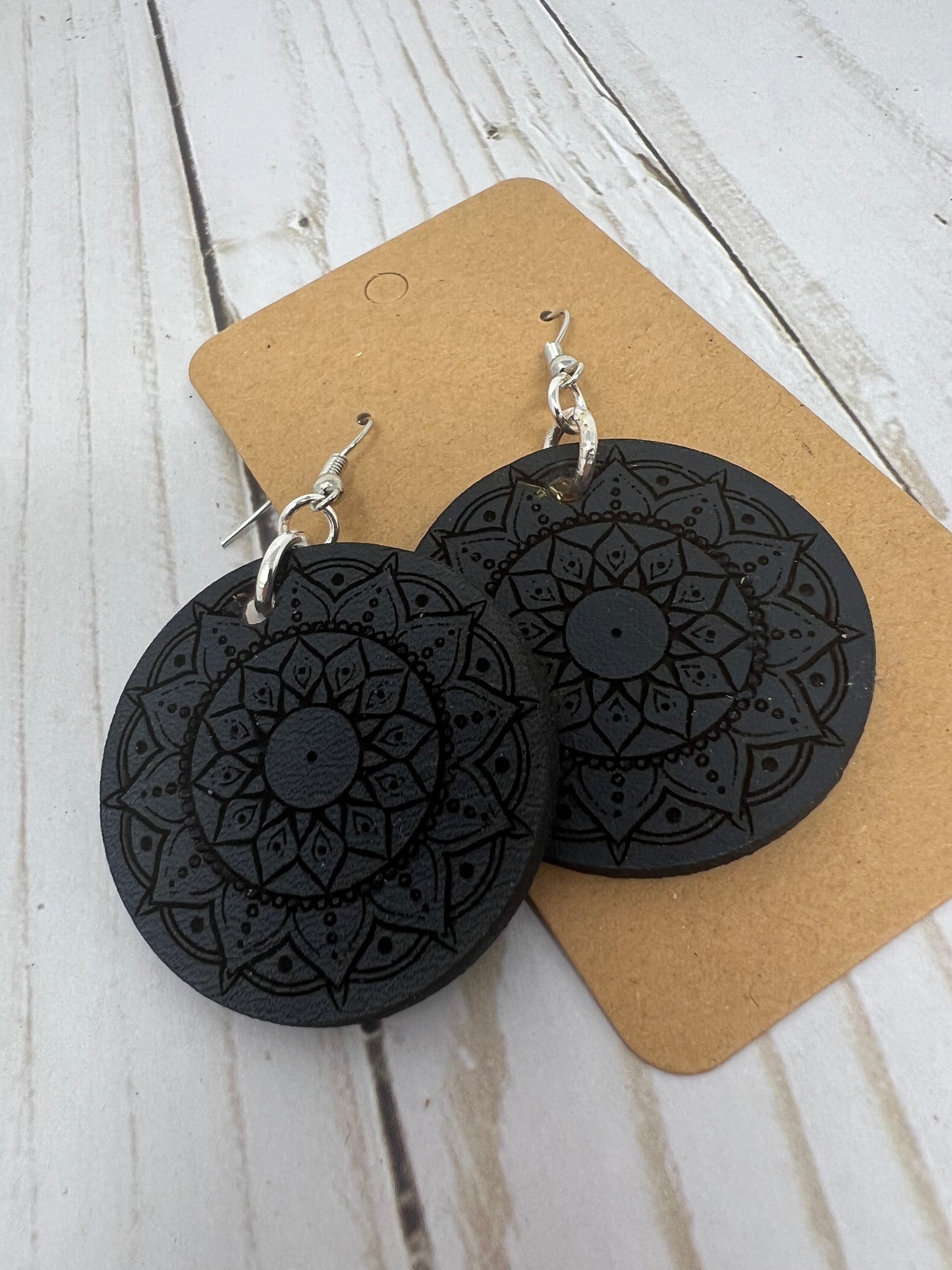 Leather Mandala Earrings, Pair of Leather Circle Earrings