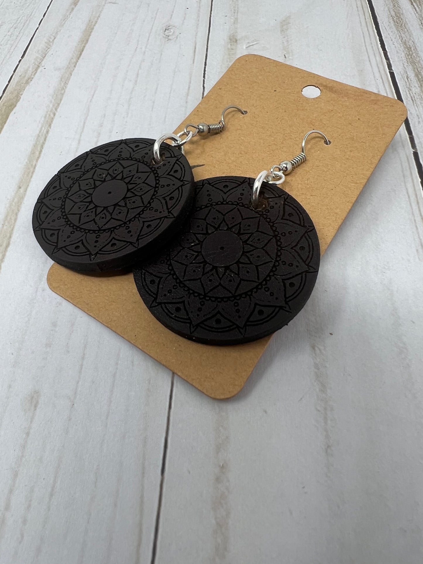 Leather Mandala Earrings, Pair of Leather Circle Earrings
