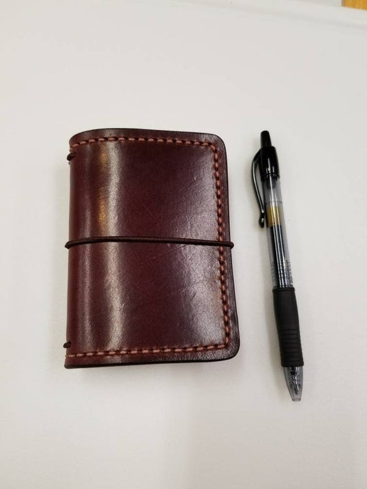 The WALLIST*Pick your Finish*Full Grain Leather Mini Notebook Cover with 2 Credit Card Pockets, 2 Mini Moleskines INCLUDED