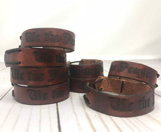 We the People | Leather Bracelet (.75" wide) | Full Grain Leather Bracelet w Elastic Closure