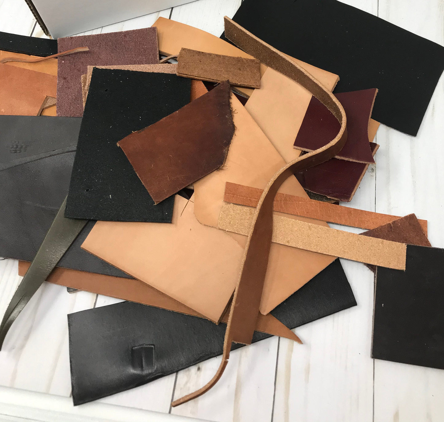 Scrap Box 19.00 shipped! | Large box of Premium Full Grain Leather | 2.13 lbs of DIY Leather Scraps | DIY Leather Scraps |