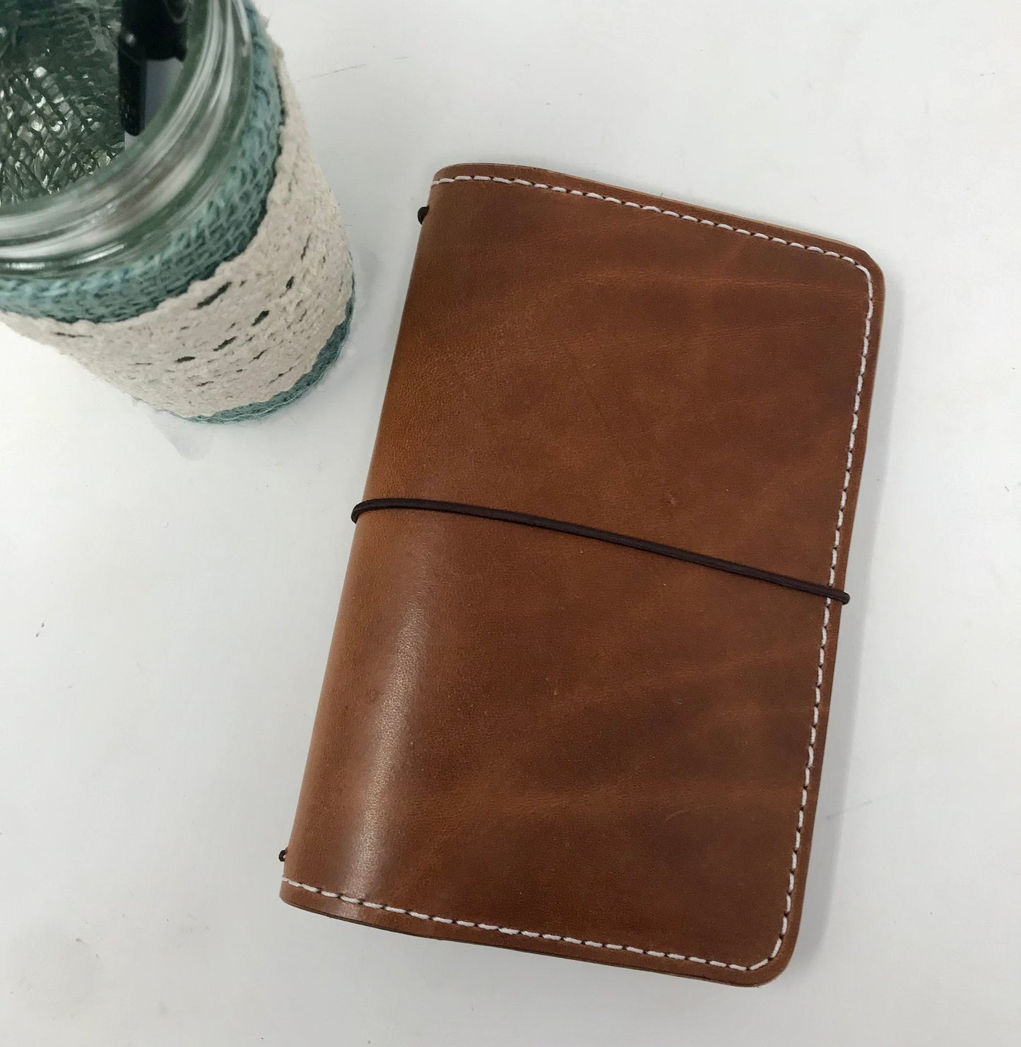 Personal Traveler’s Notebook, Deluxe Leather TN, Full Grain Veg Tanned Leather Journal, Leather Planner, 9 7/8”x7”