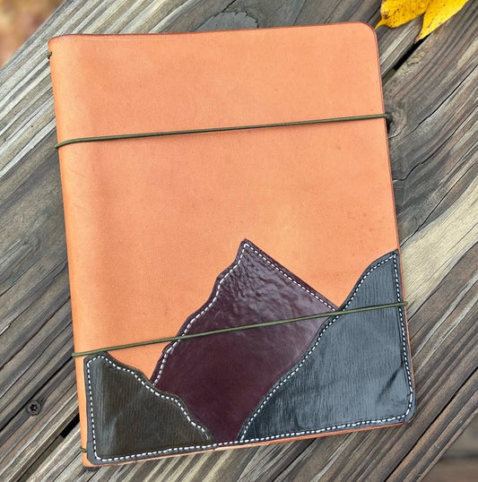Mountain Traveler’s Notebook, Composition Leather Notebook Cover, Full Grain Veg Tanned Leather, BIG Journal Cover (inserts not included)