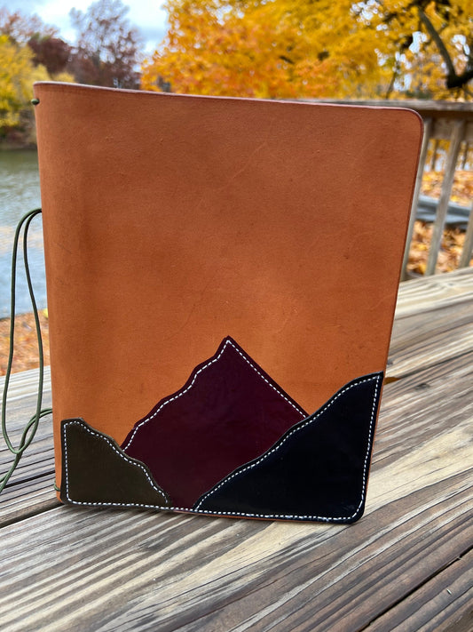 Mountain Traveler’s Notebook, Composition Leather Notebook Cover, Full Grain Veg Tanned Leather, BIG Journal Cover (inserts not included)