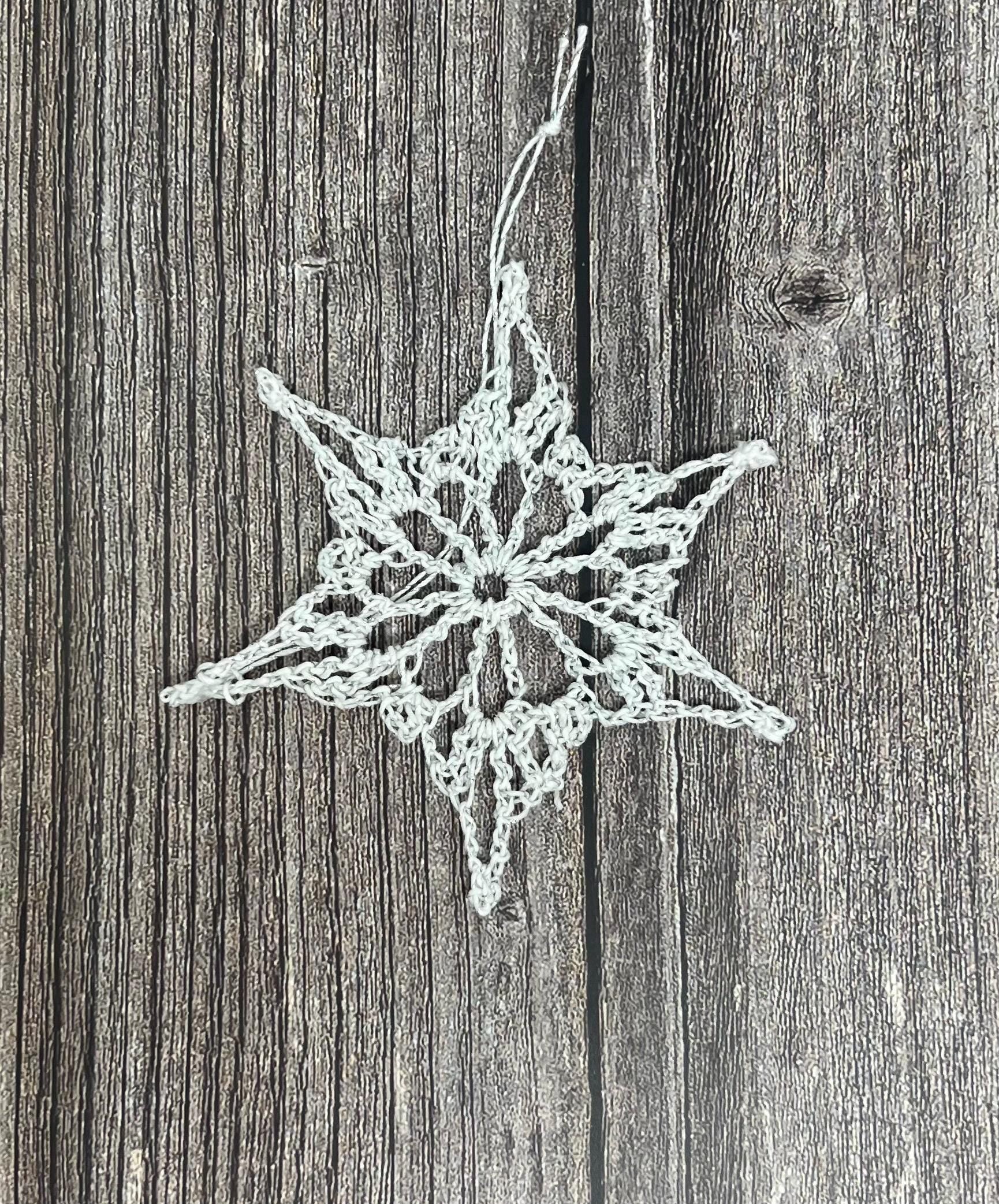 3.5" lace crocheted ornament, silver and white, 100% cotton