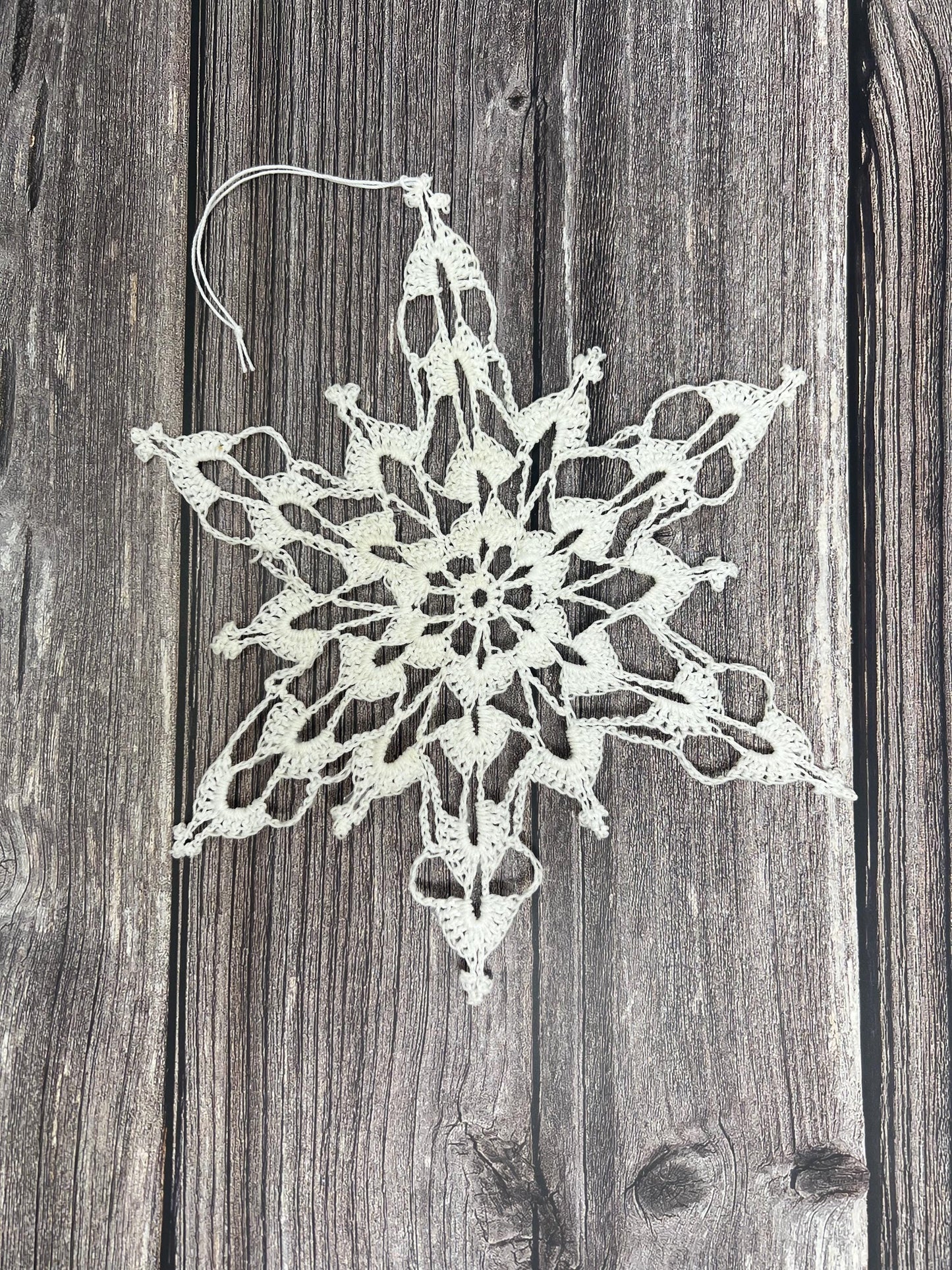 5" lace snowflake, hand crocheted of 100% cotton