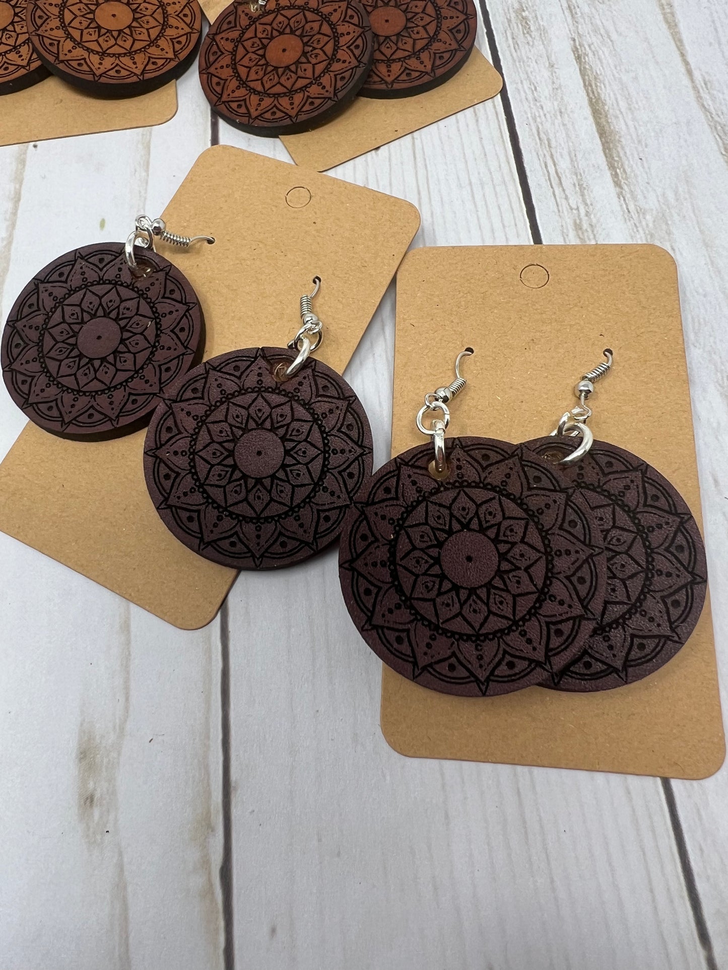 Leather Mandala Earrings, Pair of Leather Circle Earrings