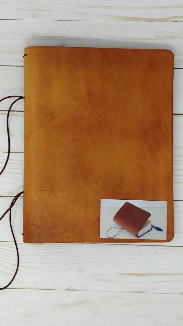 BIG Natural Tan Composition Cover | Full Grain Leather Journal | Fits 7.5" x 9.5" Inserts