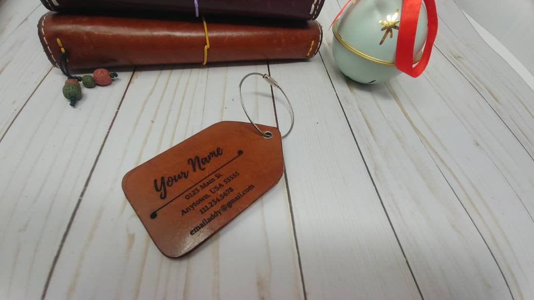 Luggage Tags, Engraved Leather Luggage Tags, Full Grain Leather, Sold as a Single Tag or a Pair
