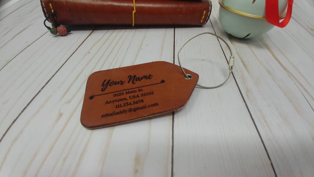 Luggage Tags, Engraved Leather Luggage Tags, Full Grain Leather, Sold as a Single Tag or a Pair