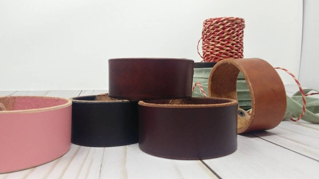 Leather Cuff | Slim Cuff (1.33" wide) in 3 sizes |  Full Grain Leather Snap Bracelet