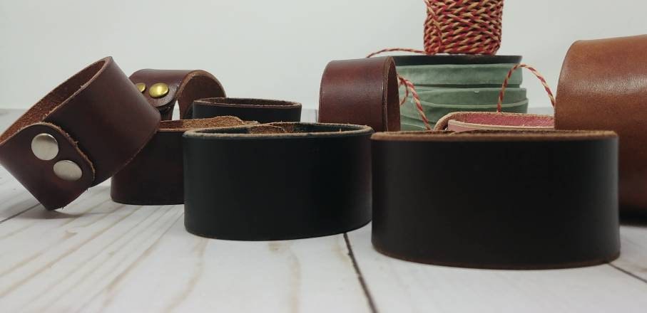 Leather Cuff | Slim Cuff (1.33" wide) in 3 sizes |  Full Grain Leather Snap Bracelet