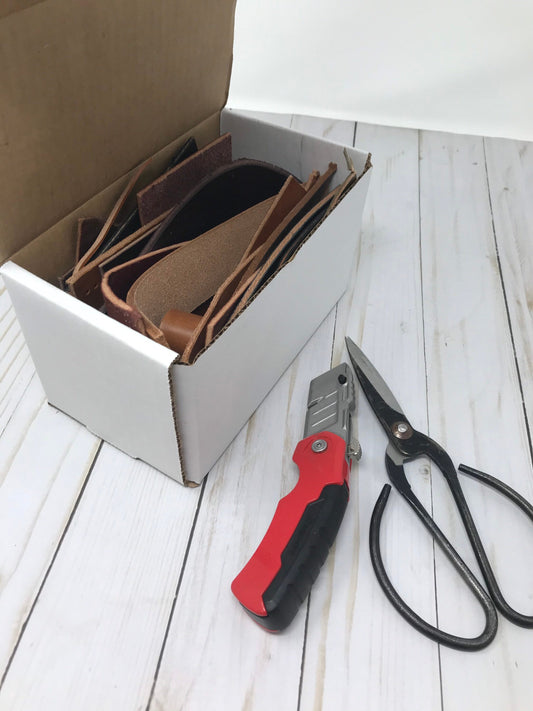 Scrap Box 9.00 Shipped! | Scraps of Premium Full Grain Leather | 1.5 lbs of Veg Tanned Leather Pieces | DIY Leather Scraps