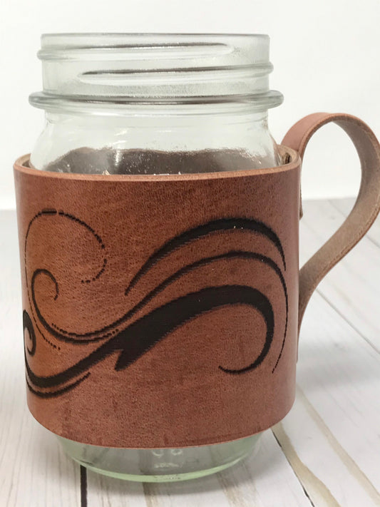 Mason Jar Holder, Mugg Mitt (Qty 1) | Leather Mugg Mitt | Leather Mason Jar Koozie | Custom Engraved