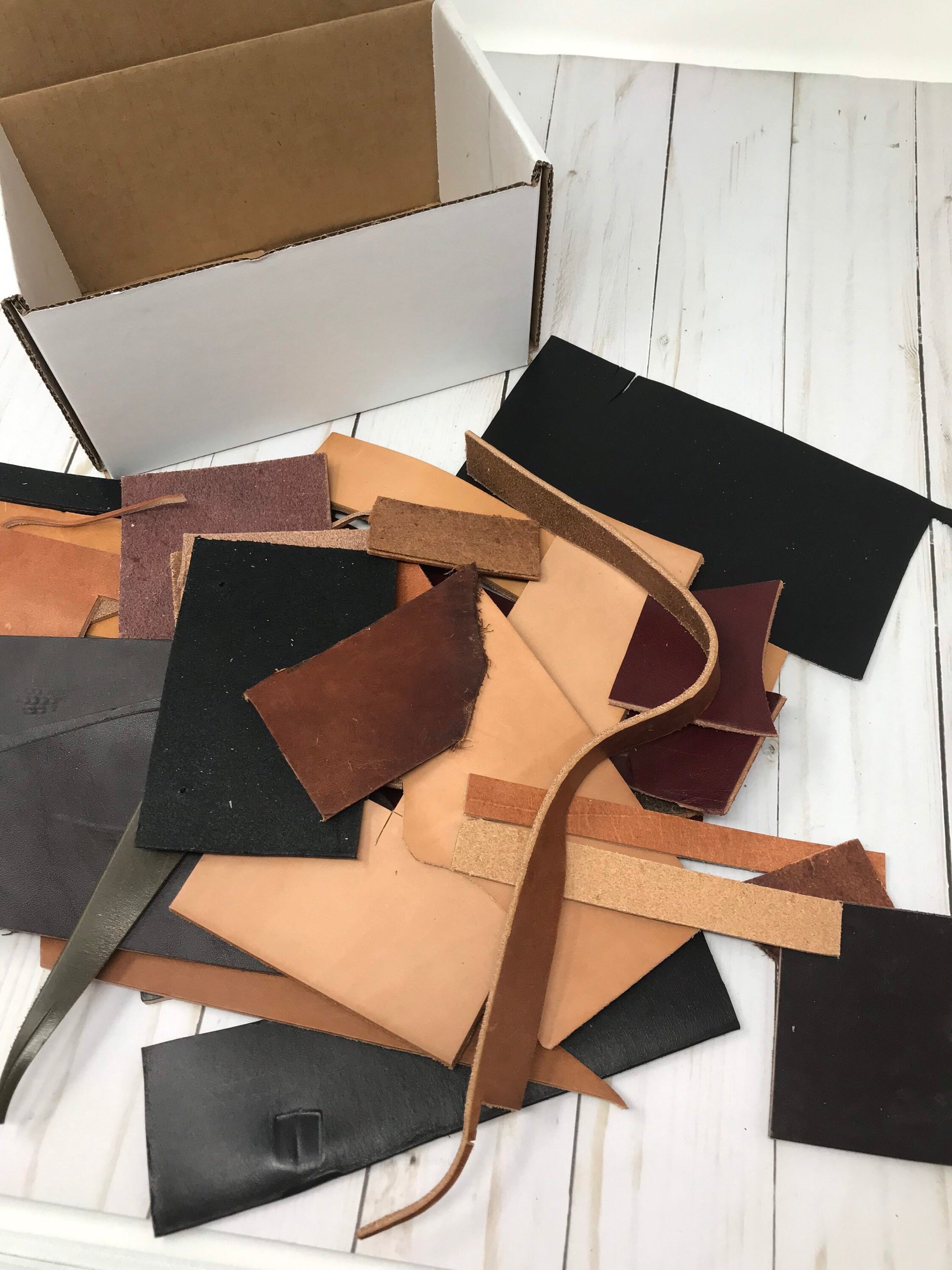 Scrap Box 9.00 Shipped! | Scraps of Premium Full Grain Leather | 1.5 lbs of Veg Tanned Leather Pieces | DIY Leather Scraps