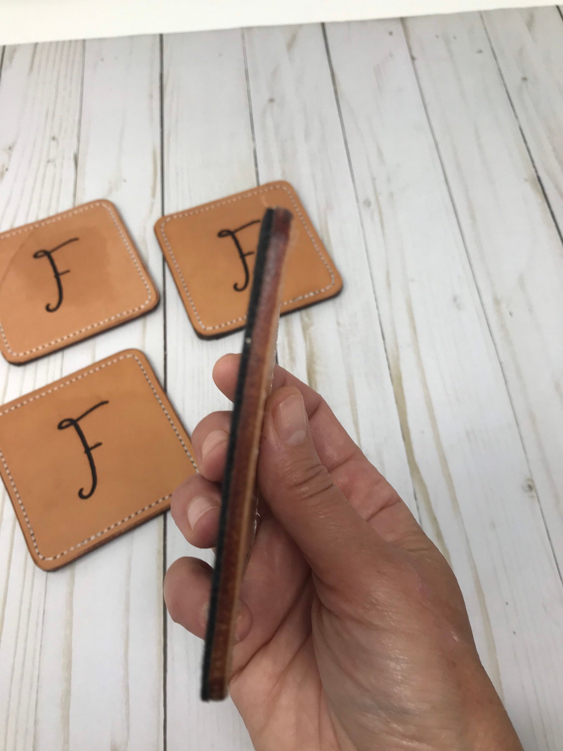 Coasters, Monogrammed Leather Coasters| 4 Pack |Stitched Coasters | Logo Engraved