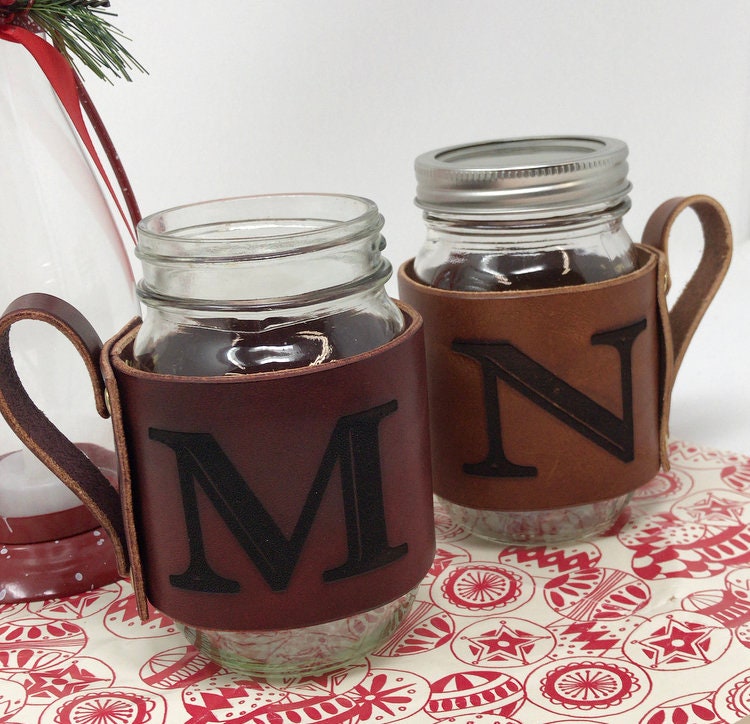Pair of Mugg Mitts (Qty 2) | Leather Mugg Mitts | Leather Mason Jar Koozies | Limited Edition