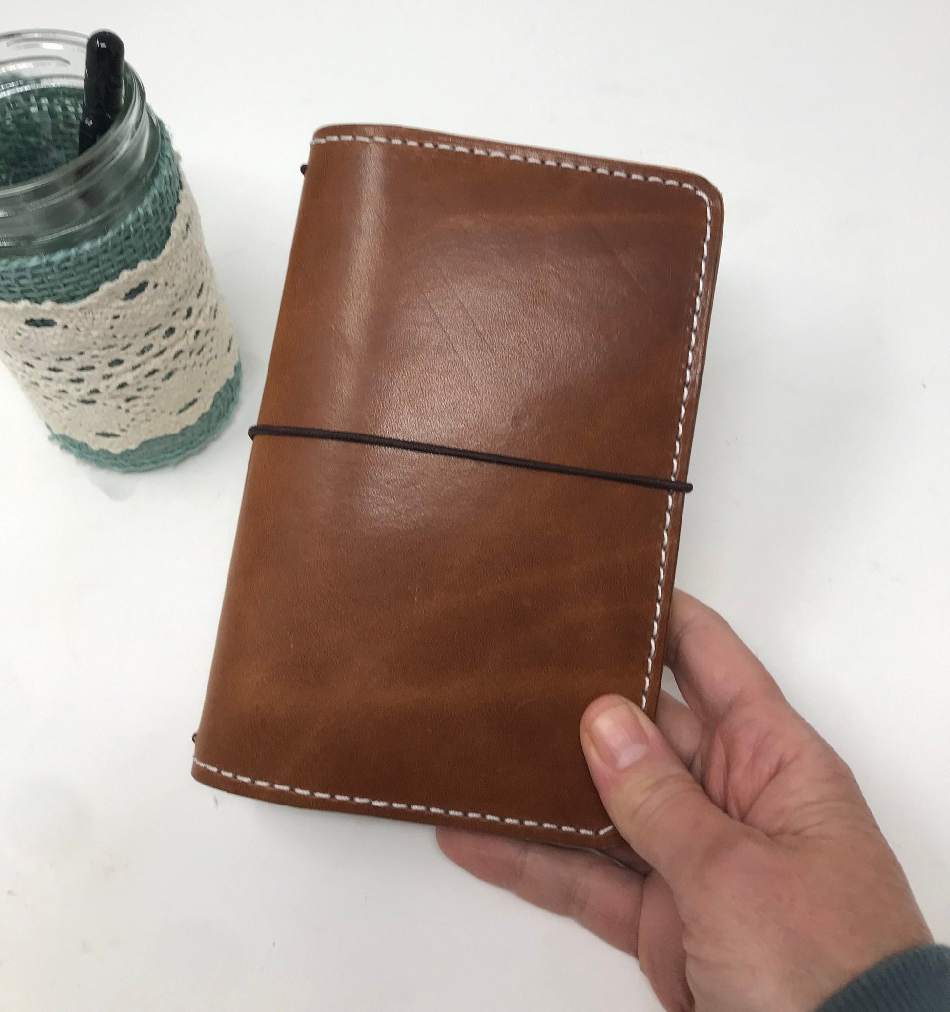Personal Traveler’s Notebook, Deluxe Leather TN, Full Grain Veg Tanned Leather Journal, Leather Planner, 9 7/8”x7”