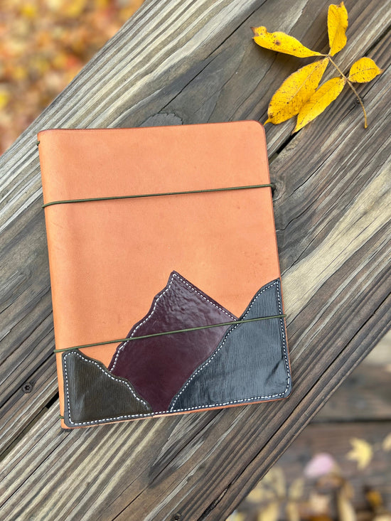 Mountain Traveler’s Notebook, Composition Leather Notebook Cover, Full Grain Veg Tanned Leather, BIG Journal Cover (inserts not included)