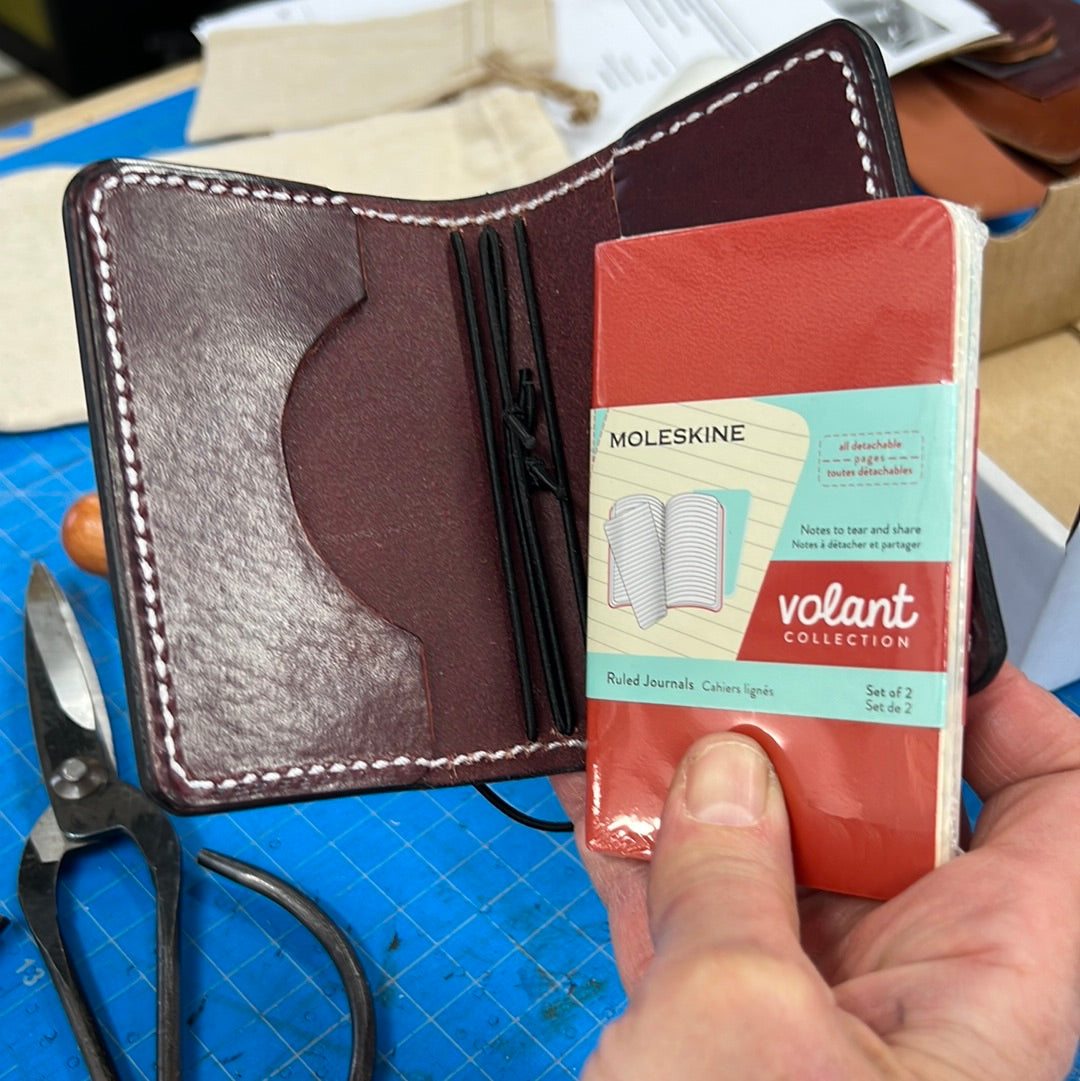 The WALLIST*Pick your Finish*Full Grain Leather Mini Notebook Cover with 2 Credit Card Pockets, 2 Mini Moleskines INCLUDED