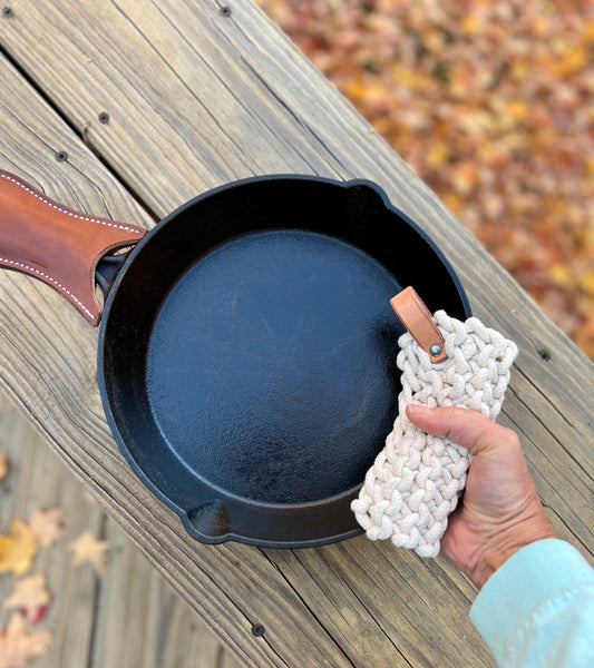 Cast Iron Skillet Handle and Hand knit Hot Pad Gift Pack