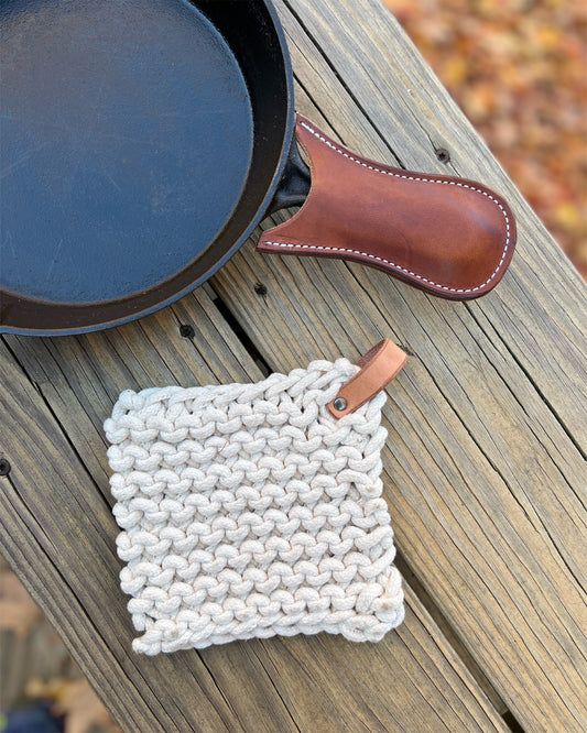 Cast Iron Skillet Handle and Hand knit Hot Pad Gift Pack